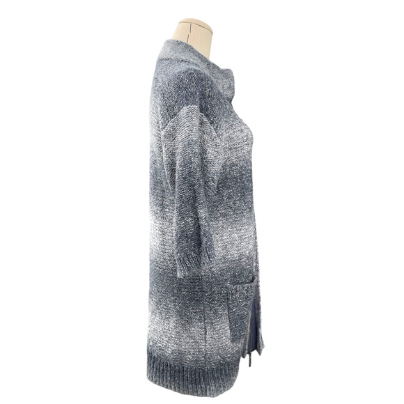 Chicos Grey Knit Thigh Length Long Sleeves Pockets Open Front Cardigan Size 0/XS - Picture 2 of 8